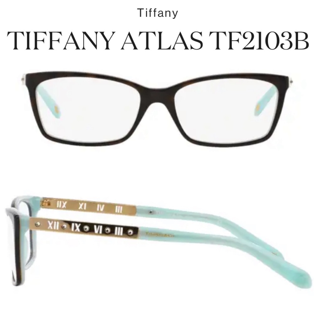 TIFFANY&CO ATLAS Classic Rectangle Diamanté & Symbols Blue Gold Glasses Frames